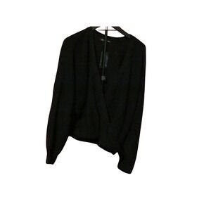 INC International Concepts Womens Black Surplice Wrap Front Knit Sweater NWT